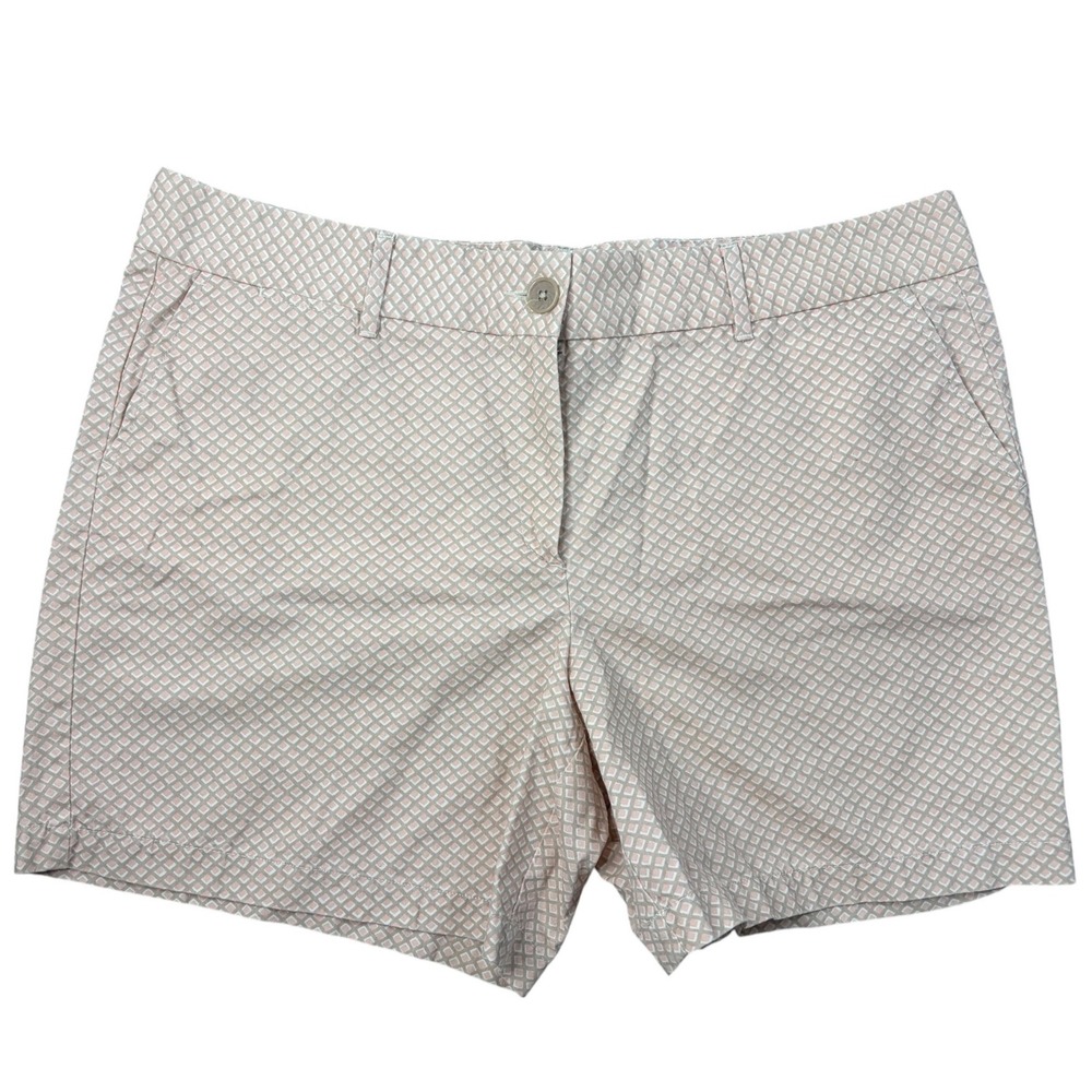 LOFT‎ Geometric Diamond Print Shorts 16 Pink White 6 Inch Inseam Cotton Chino